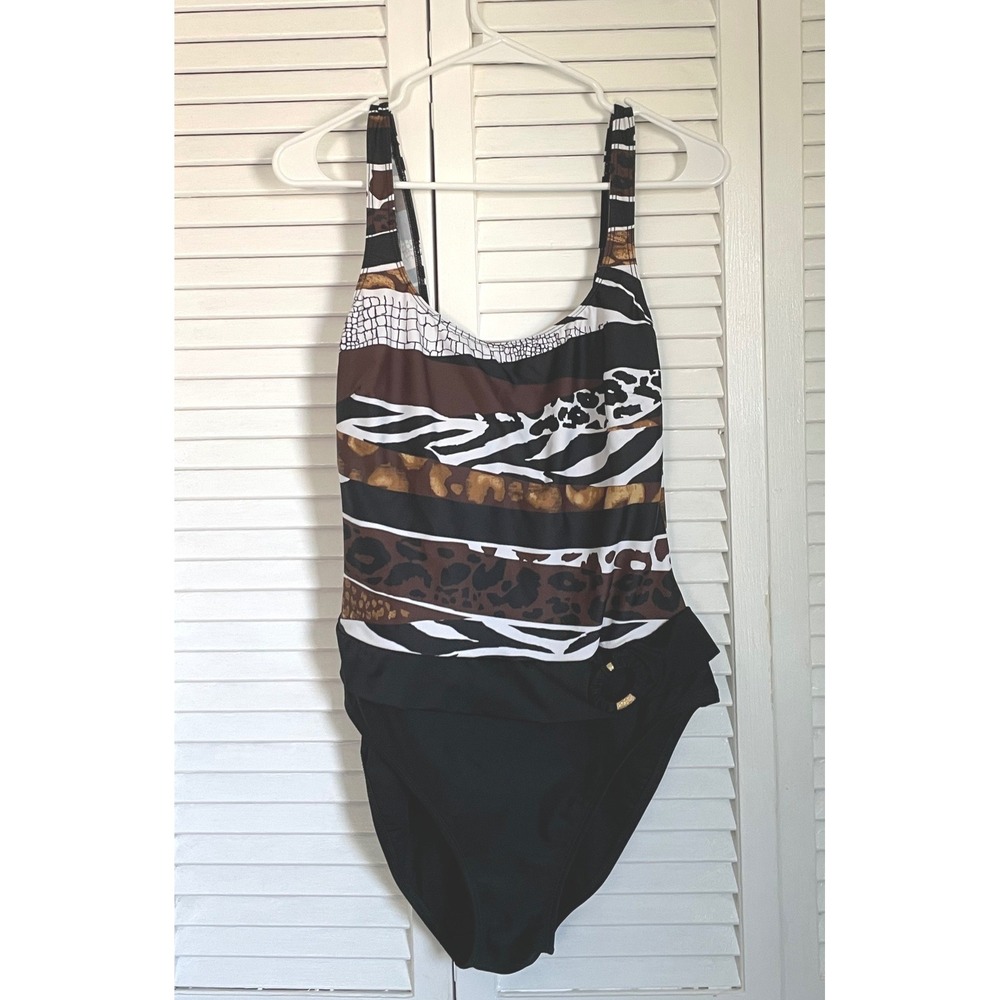 Sessa Women One Piece Swimsuit 14 Animal Print Black Mixed Media Striped